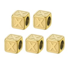 Steels Letter Beads, 5 Pcs Large Square Metal Letter Charms, X, Gold