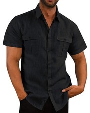 Mens Summer Short Sleeve Casual Shirt Button Down Regular Fit Plain Formal Tops