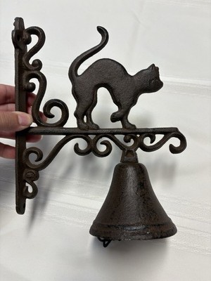 Cast iron Cat Dinner Bell, Brown w/ Scrolls, Porch or Kitchen, Halloween Decor