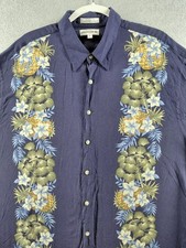 Pierre Cardin Men's Hawaiian Shirt Size XL Navy Floral 100 Rayon Short Sleeve