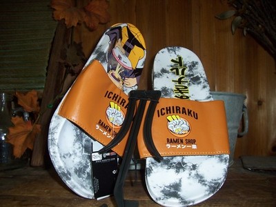 ICHIRAKU RAMEN SOUP MENS SLIDE SHOES SIZE 11 BROWN BEACH POOL SUMMER NOVELTY NEW