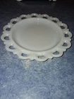 Small Vintage 8" White Milk Glass Serving Platter Cookie Plate Heart Lace Edge