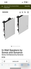 Sonos INWLLWW1 In-Wall Speakers Pair White Brand New Open Box