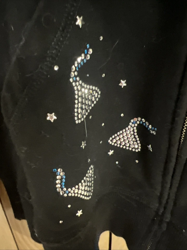 NUEVO SIN ETIQUETAS Christine Alexander Cristal Estrás "Besos" Cremallera Sudadera con Capucha Negra Talla Lg Foto 4 de 4