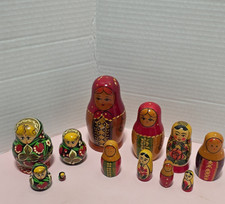 Lot de poupées russes vintage URSS peintes à la main empilables en bois (12) ART POPULAIRE EXCELLENT ÉTAT