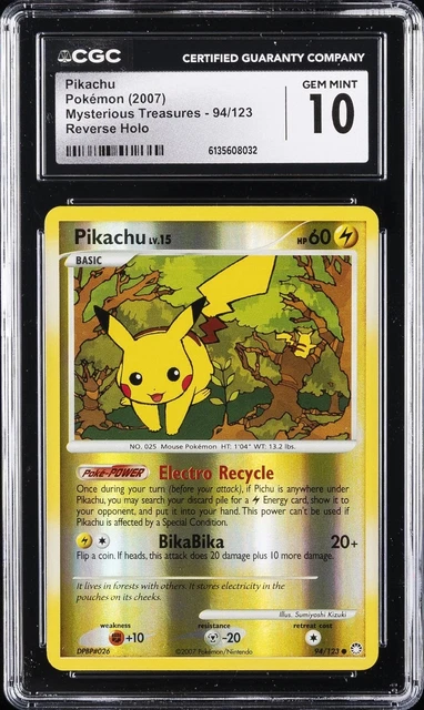 2007 POKEMON MYSTERIOUS TREASURES REVERSE HOLO #94/123 PIKACHU CGC 10 GEM MINT