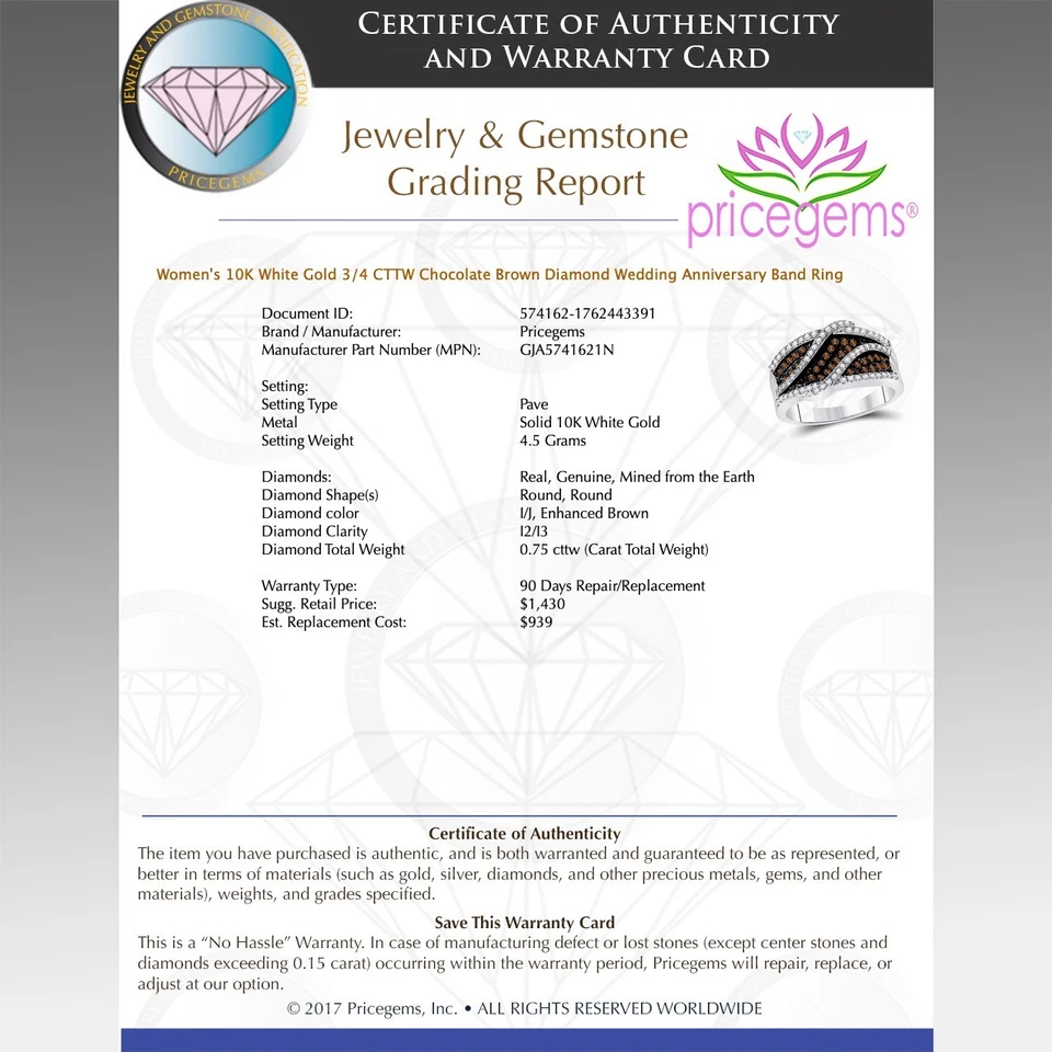 10K White Gold 3/4 CTTW Chocolate Brown Diamond Wedding Anniversary Band Ring - Image 2 of 3