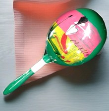 Mexican Maraca Gourd Shaker Vtg Instrument Mexico Hand Painted Green Pink Yellow