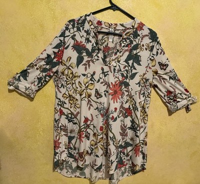 Paisley Grace Women s Tunic Top Beige Multicolor Paisley Stretch 3/4 Sleeve