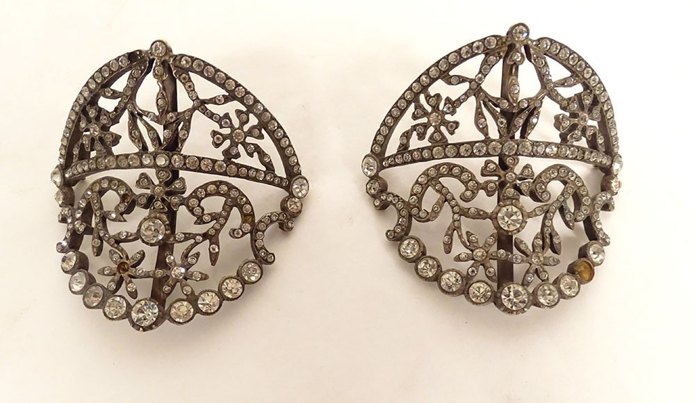 Hebillas De Zapato De Metal Plateado Con Strass Y Piedras De Rhin Del Siglo XIX