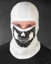 Winter white fleece balaclava with a skull. Insulated tactical fleece balaclava