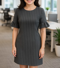 BooHoo Dress Women’s Size 2 – Black White Striped Knit Shift Dress Office Career