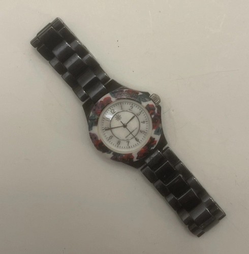 Isaac Mizrahi Live Gunmetal Ceramic Quartz Watch w/Floral Bezel Needs Battery - Picture 2 of 6