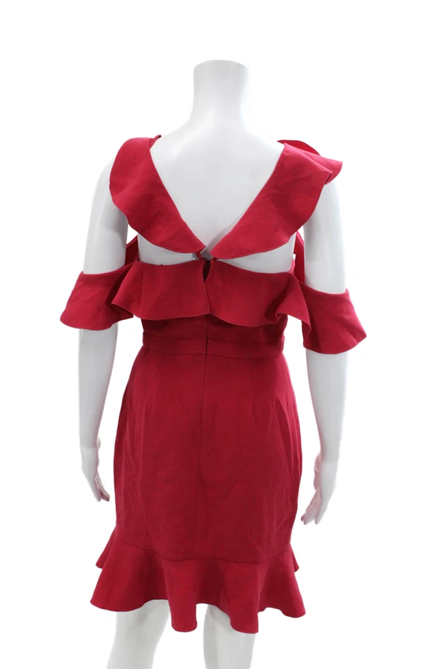 Mini Vestido Rojo Rachel Zoe Para Mujer Cuello en V Sin Mangas Volantes En Niveles Talla 2 Foto 3 de 4
