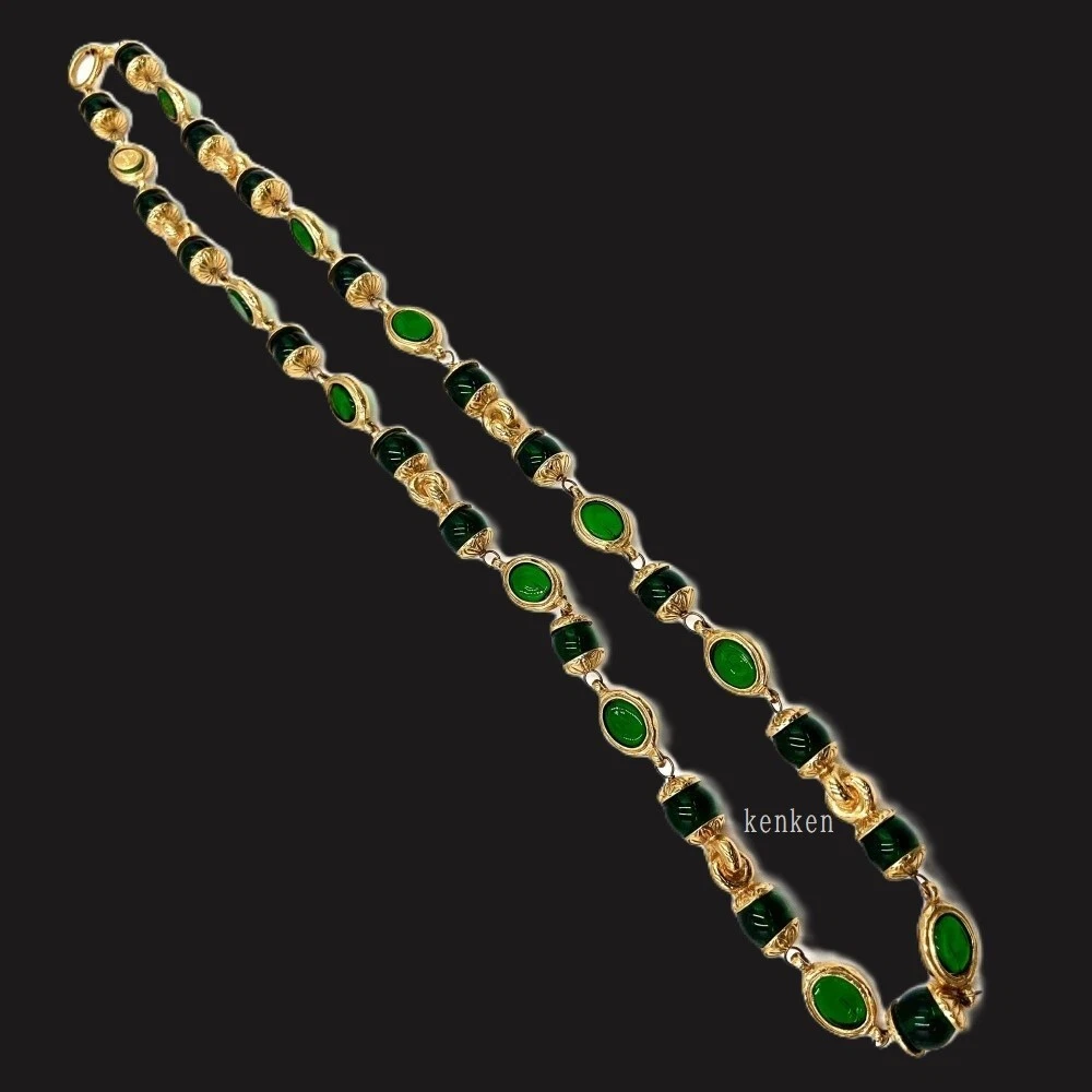 CHANEL Collana Ciondolo Girocollo AUTENTICO kenkenjp ORO Gripoa Colore Pietra Verde Lungo