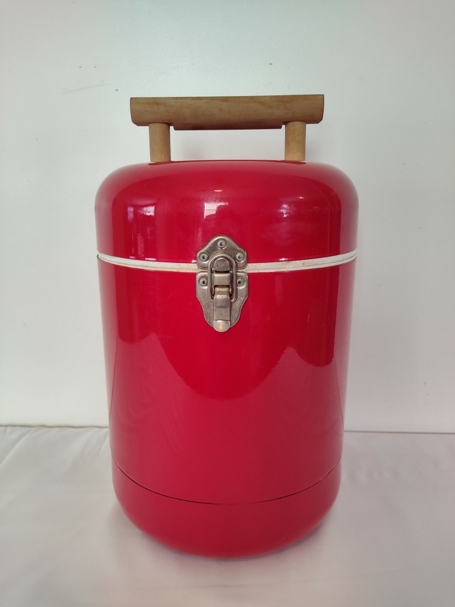 Vintage 1960's Round Coca Cola Metal Cooler Red Styrofoam Picnic