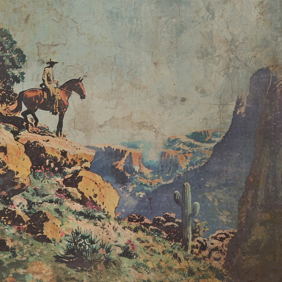 Arte de pared de lienzo estirado OVNI COWBOY, decoración de flores de cactus alienígena occidental de ciencia ficción Foto 4 de 4