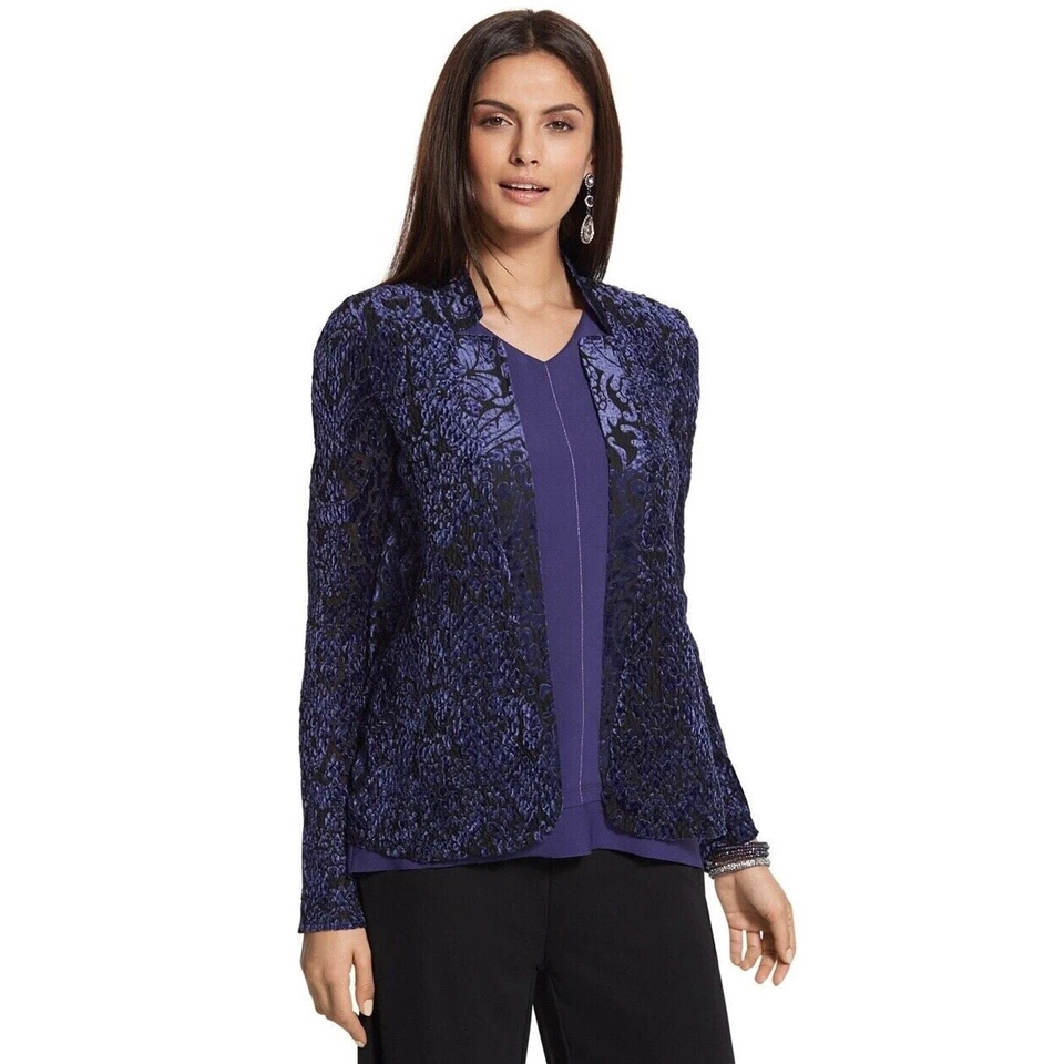 Chicos 女式大号天鹅绒 Crush Burnout 花卉半透明开襟开衫 — 第 2/4 张图片