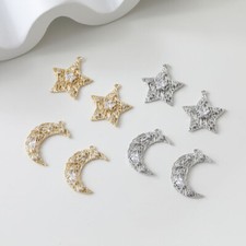 4pcs CZ Pave Star Moon Charm,Cubic Zirconia Pentagram Moon Pendant,Zircon Charms