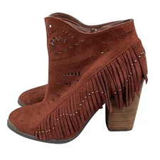 Not Rated Fierce Fringe Ankle Boots Western Boho Festival Studded Cutout Size 8
