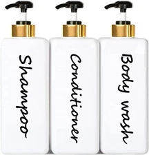Refillable 21oz Shampoo and Conditioner Dispenser Set with Permanent Labels