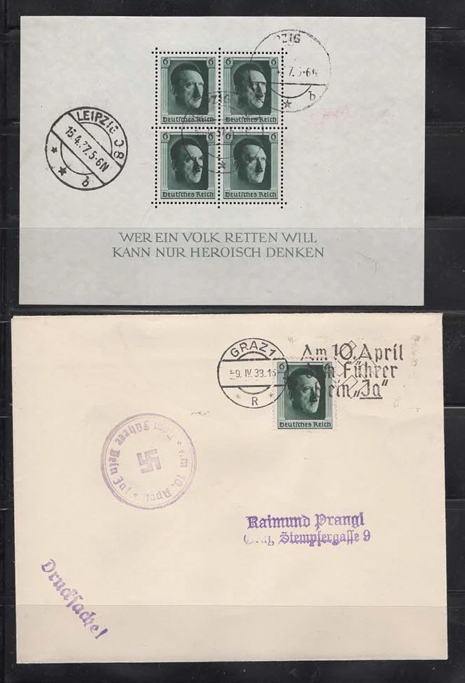 Hojas de recuerdo de Hitler alemán 1937 y sellos olímpicos de 1936 Foto 2 de 2