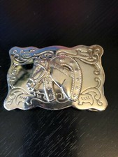 Silver Tone Horse Head and Horse Shoe Belt Buckle Very Detailed Small