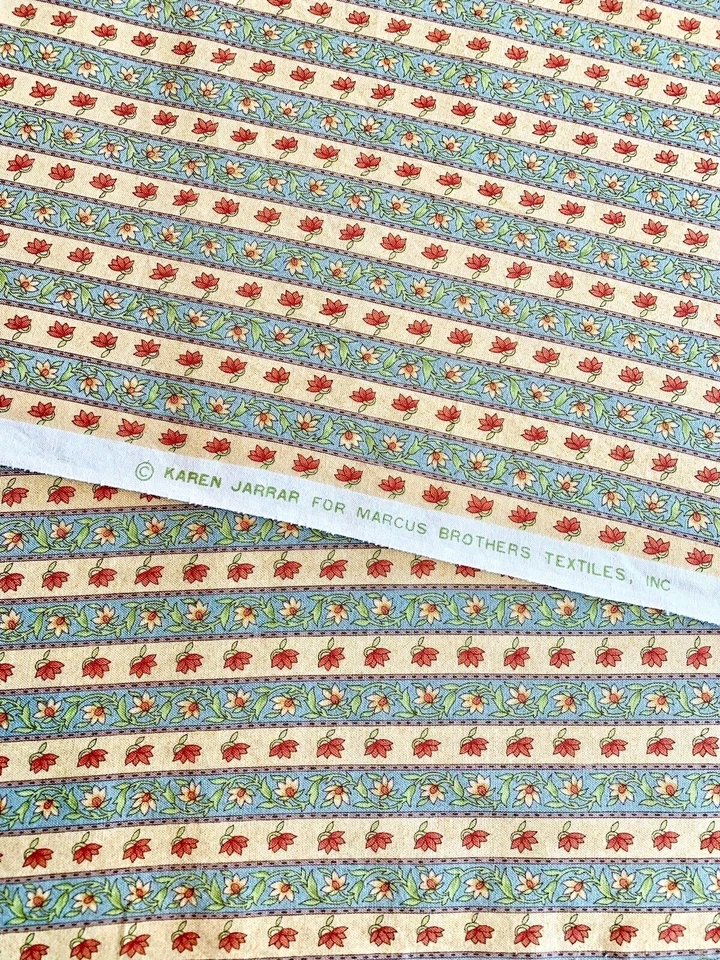 Karen Jarrar  Marcus Bros Cotton Fabric - Floral Stripe 1 3/4 yd x 44" w - Image 3 of 4