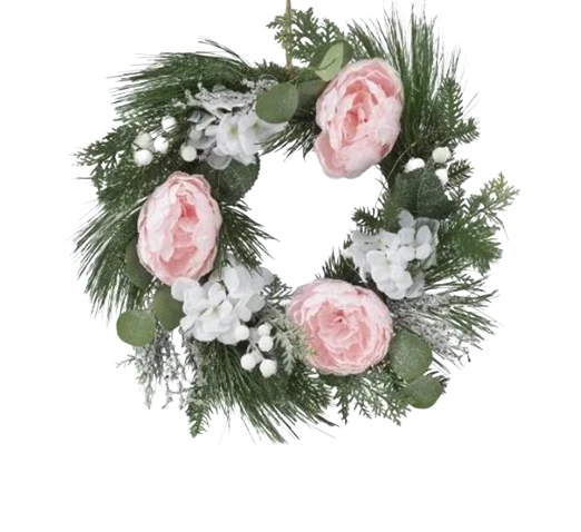Adventskranz Türkranz Tischkranz mit LED Lichterkette 50 cm Blüten in Altrosa - Bild 4 von 4