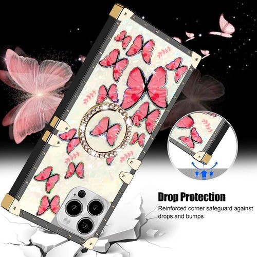 Luxury Ring Butterfly Marble Shell Phone Case For iPhone 11 12 13 14 15 Pro Max - 第 2/23 張圖片