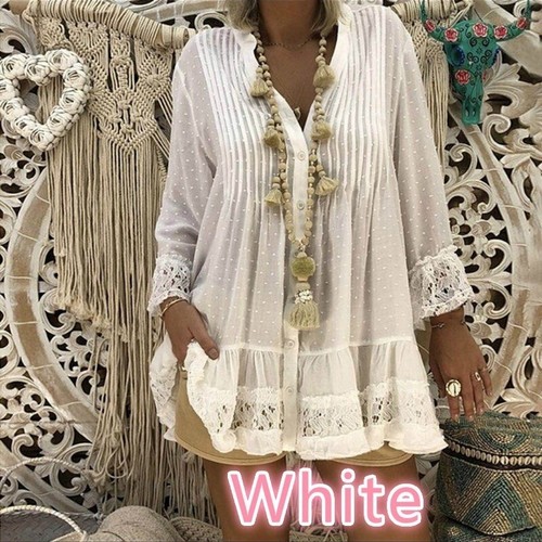 Spitzenspleiß Langarm Übergröße Shirt Damen T-Shirts lockere Passform Freizeit Tops - Bild 12 von 17