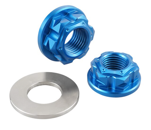 Yamaha YZ 85 2002 - 2008 Front and Rear spindle wheel Flanged Nuts BLUE CNC - Picture 3 of 12