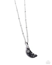Paparazzi Lunar Lesson - Black Spotted Crescent Moon Stone - Necklace and Earrin