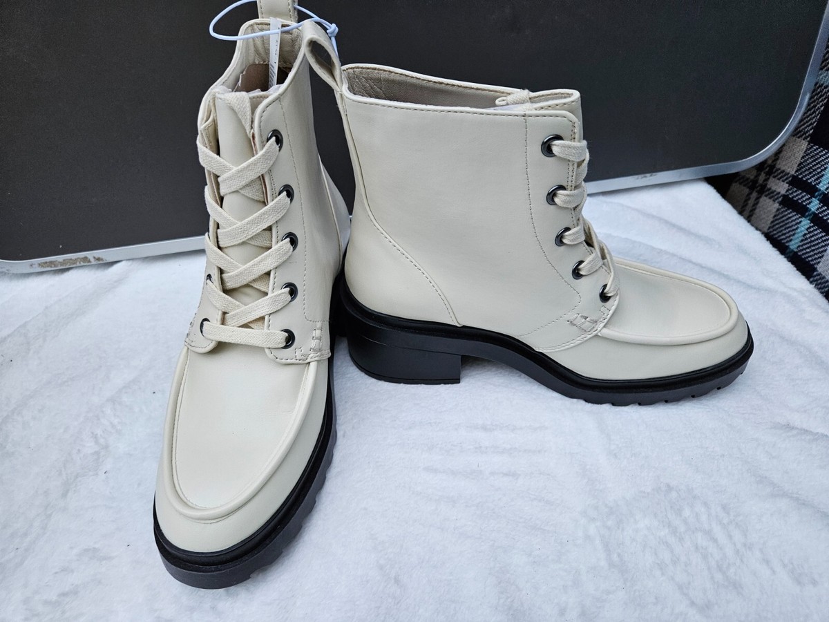 Amazon Essentials Women's Moc Toe Boots Ecru Faux Leather UK RRP 34 ON  AMAZON