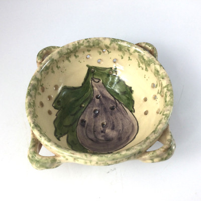 Ideart Art Pottery Glazed Ceramic Small Colander Berry Bowl Handpainted 6.5''