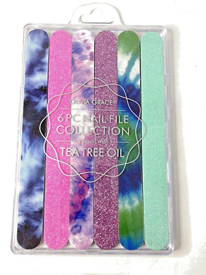 OLIVIA GRACE 6 Piece Nail File Collection Infused With Tea Tree Oil New 3/4x7  