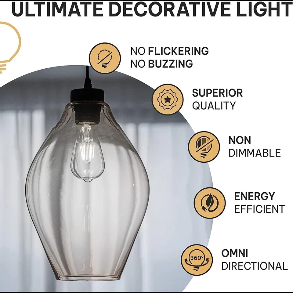 Hudson Vintage LED Edison Light Bulbs 60W (6 Pack)- E26/E27 Base 2200K - Image 4 of 4