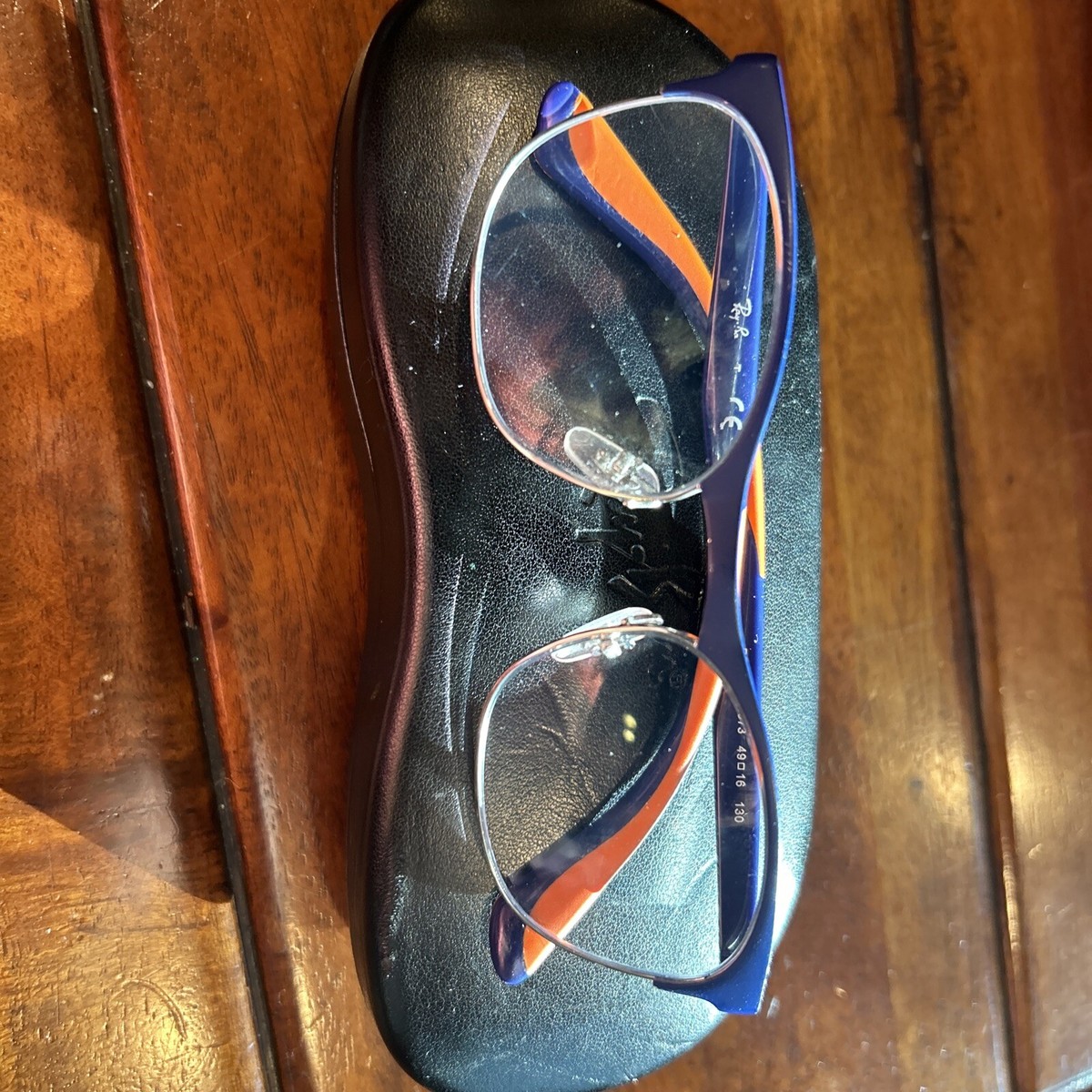 Ray-Ban RB 1054 4073 Navy Blue Silver Orange Browline Eyeglasses 49-16-130 Ray-Ban Junior Kids Eyeglass Frames RB 1054 Blue and Orange  main image 4