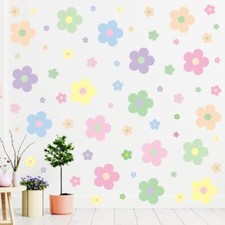 128 Pcs Cute Flowers Wall Decal Daisy Wall Stickers Pastel Danish Pastel