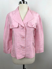 Vintage Womens Pink Raw Silk Blazer Jacket Small Custom Made Large Buttons