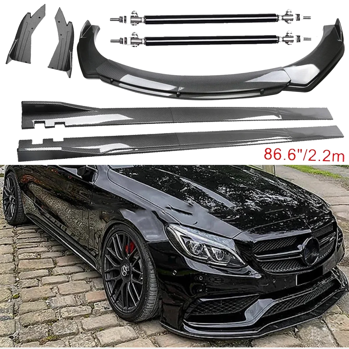 Spoiler Avant Fibre De Carbone Pour Mercedes-Benz SL 500 (2000-2025) | Lèvre Avant Aérodynamique, Kit Carrosserie | Améliore Stabilité Et Look