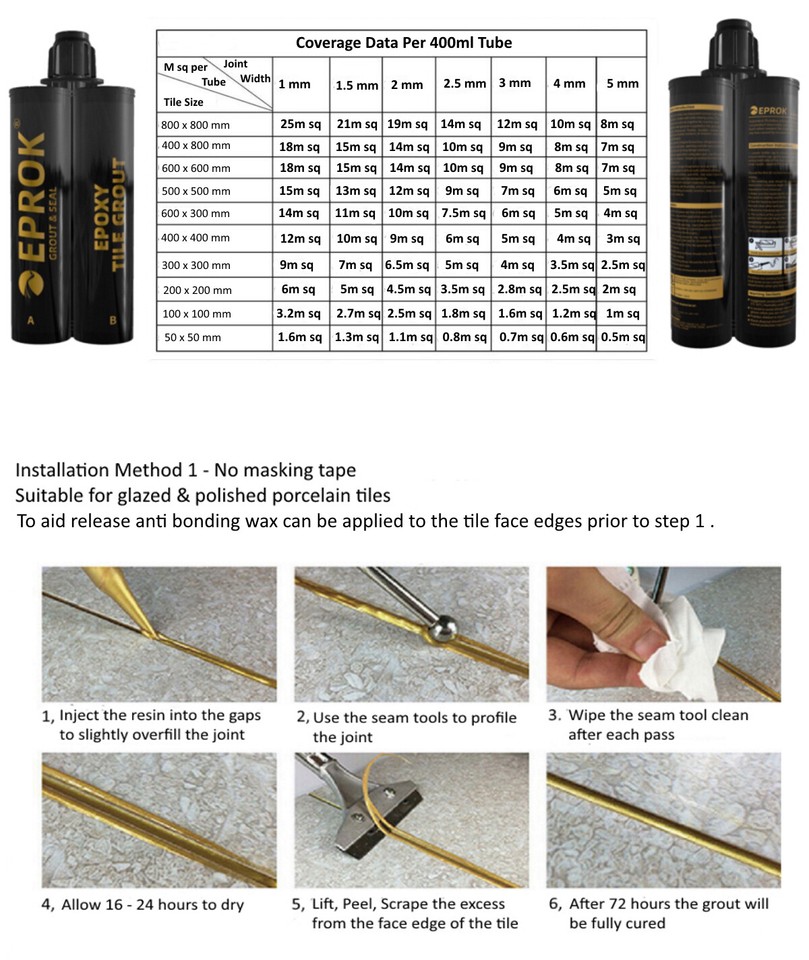 Gold Epoxy Tile Grout Walls & Floors Waterproof , Flexible 400ml tubes