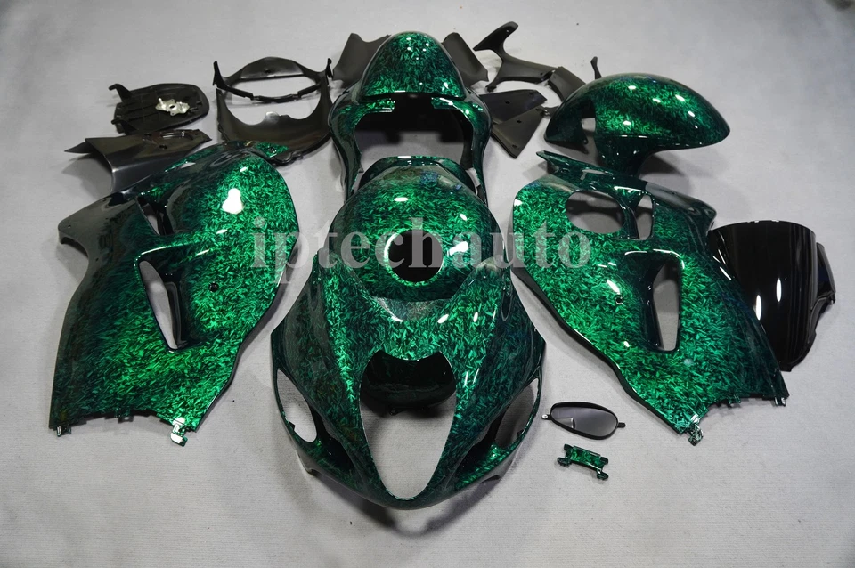 Green Forged Carbon Fiber Fairings+Tank For Suzuki Hayabusa GSXR1300 1999-07 US - Image 2 of 4