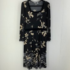 Susan Graver Floral Velvet Trim Midi Dress Black Medium Goth Whimsigoth Fairy