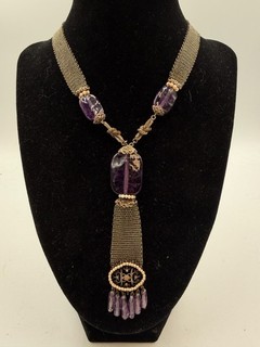 Antique French Louis Rousselet Amethyst Glass Necklace Fringe Statement