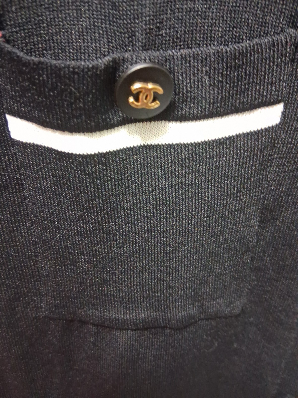 CHANEL Black Knit Collared Logo Women's Short Sleeve Blouse thumbnail 4