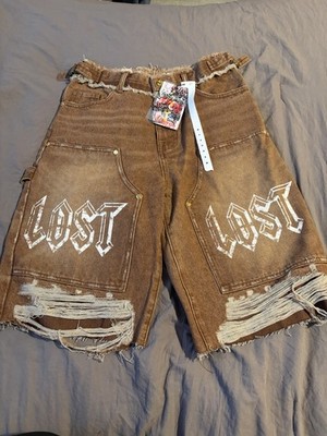 Lost Intricacy Midnight Empire Brown Distressed 5-Pocket Button Cutoff Shorts