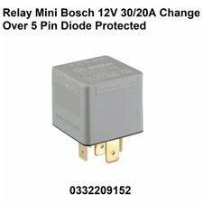 Relay Mini Bosch 12V 30/20A Change Over 5 Pin Diode Protected (0332209152)