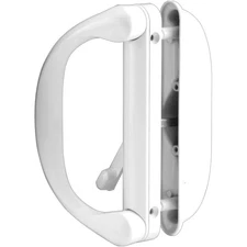 Ambidextrous White Powder-Coated Patio Door Pull with Latch - Durable Design