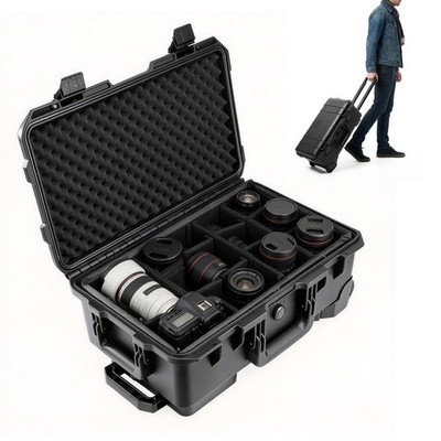 2.5cu Waterproof Rolling Protective Case,Hard Compact Camera Case W/Handle Wheel